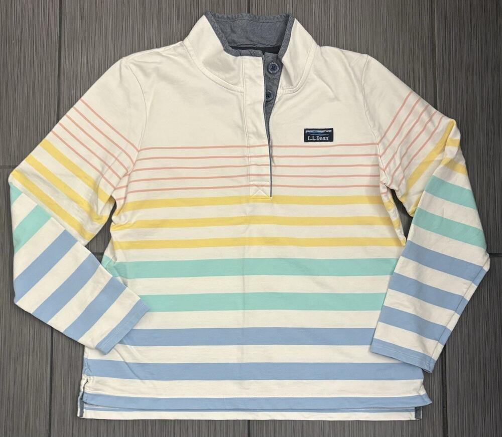 L.L. Bean Soft Cotton Rugby Henley Women's Size Medium Petite Rainbow Stripe